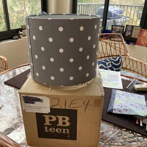 Pottery Barn LAMPSHADE Gray & White  Drum 11"Diameter 9.25"H NEW